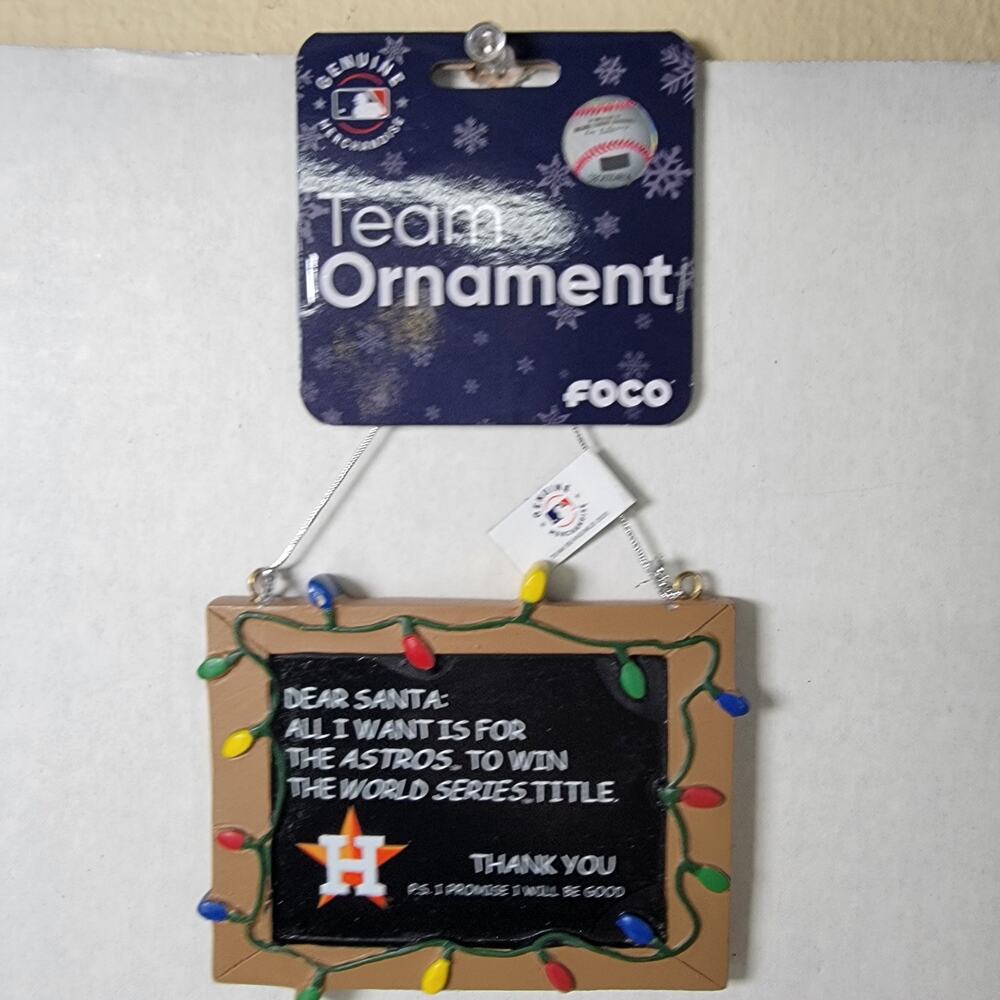MLB Houston Astros Christmas Ornament Chalkboard Sign Dear Santa - NWT